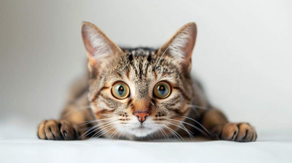 cat fear stare - scared cat body language flattened ears