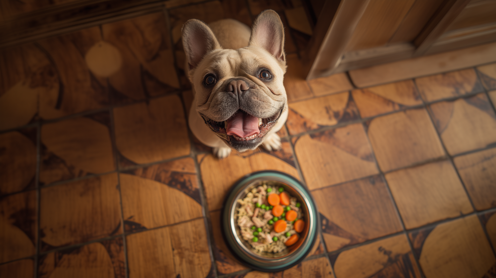 Dog eating carrot slice showing safe healthy treat