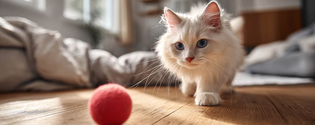Active cat playing with toy showing healthy energy levels after treatment