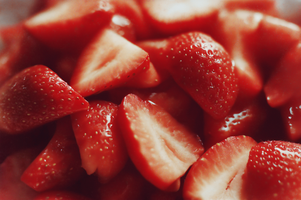 Properly prepared strawberries cut into small pieces for dogs