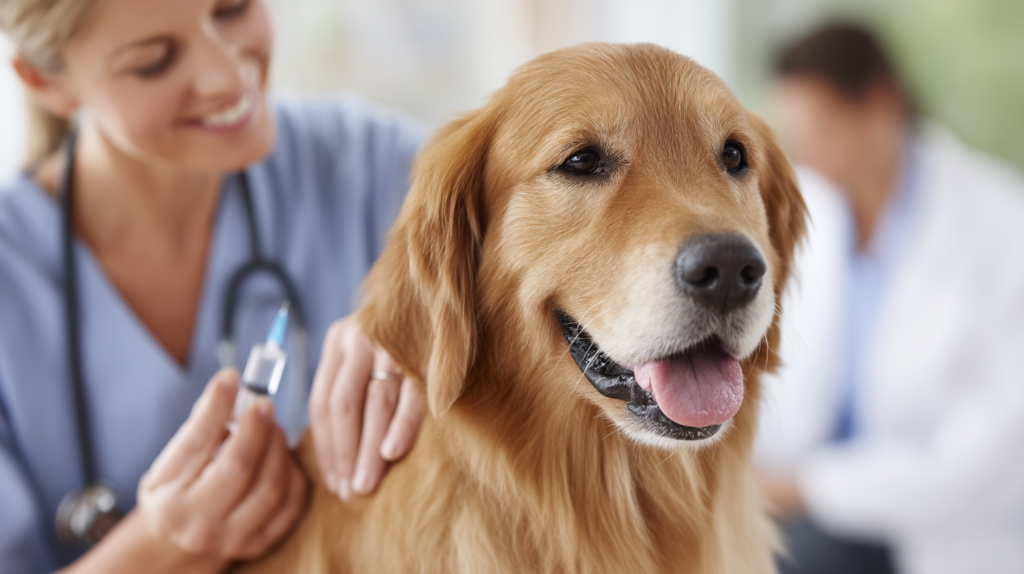 Owner properly administering ear medication to dog