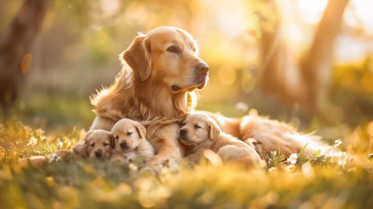 Puppy development stages — newborn puppies with mother