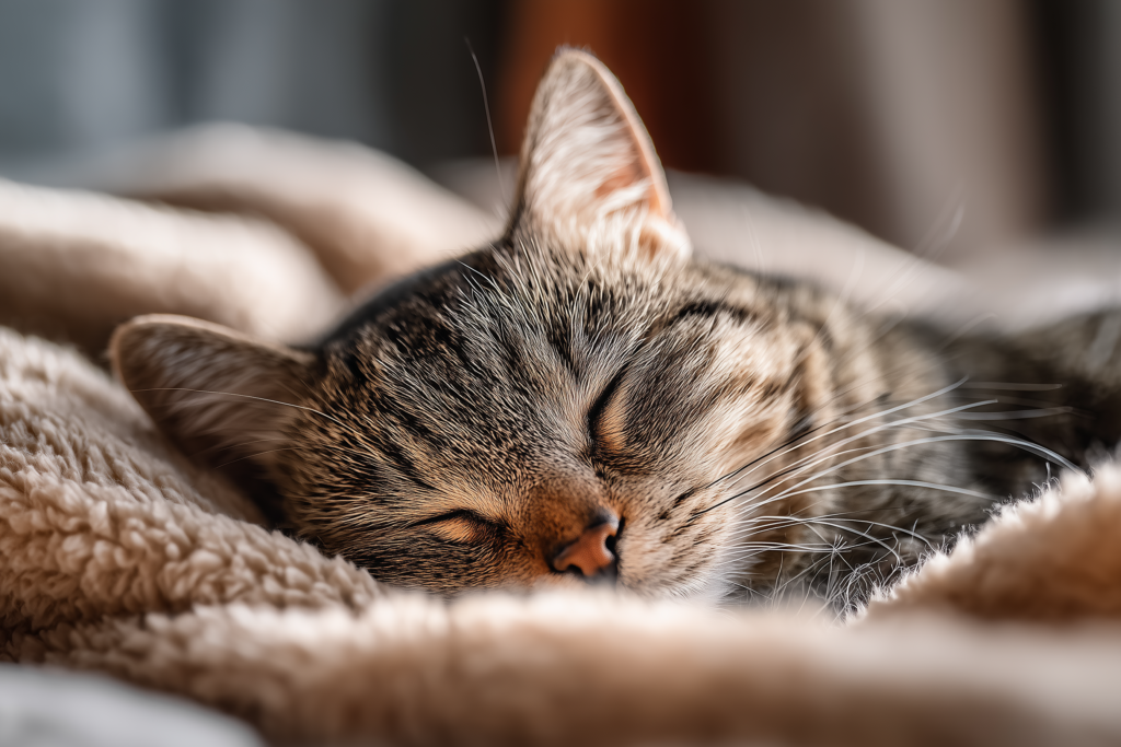 Senior cat resting on orthopedic pet bed showing age-related sleep increase