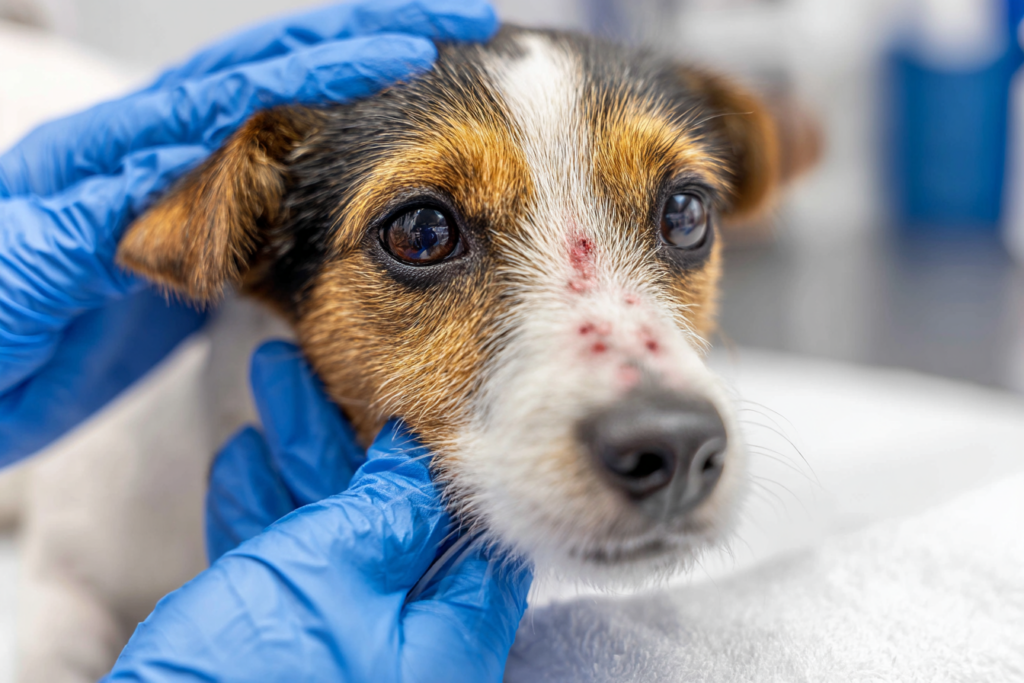 veterinarian examining dog skin allergies symptoms causes and treatments