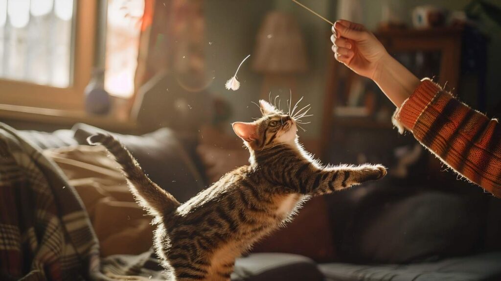 Cat play enrichment - wand toy interactive play session