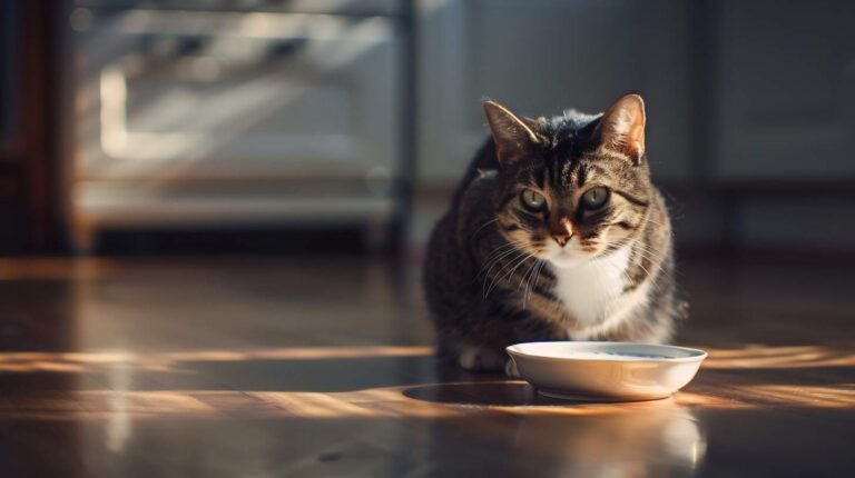 Can cats drink milk - cat beside saucer of milk