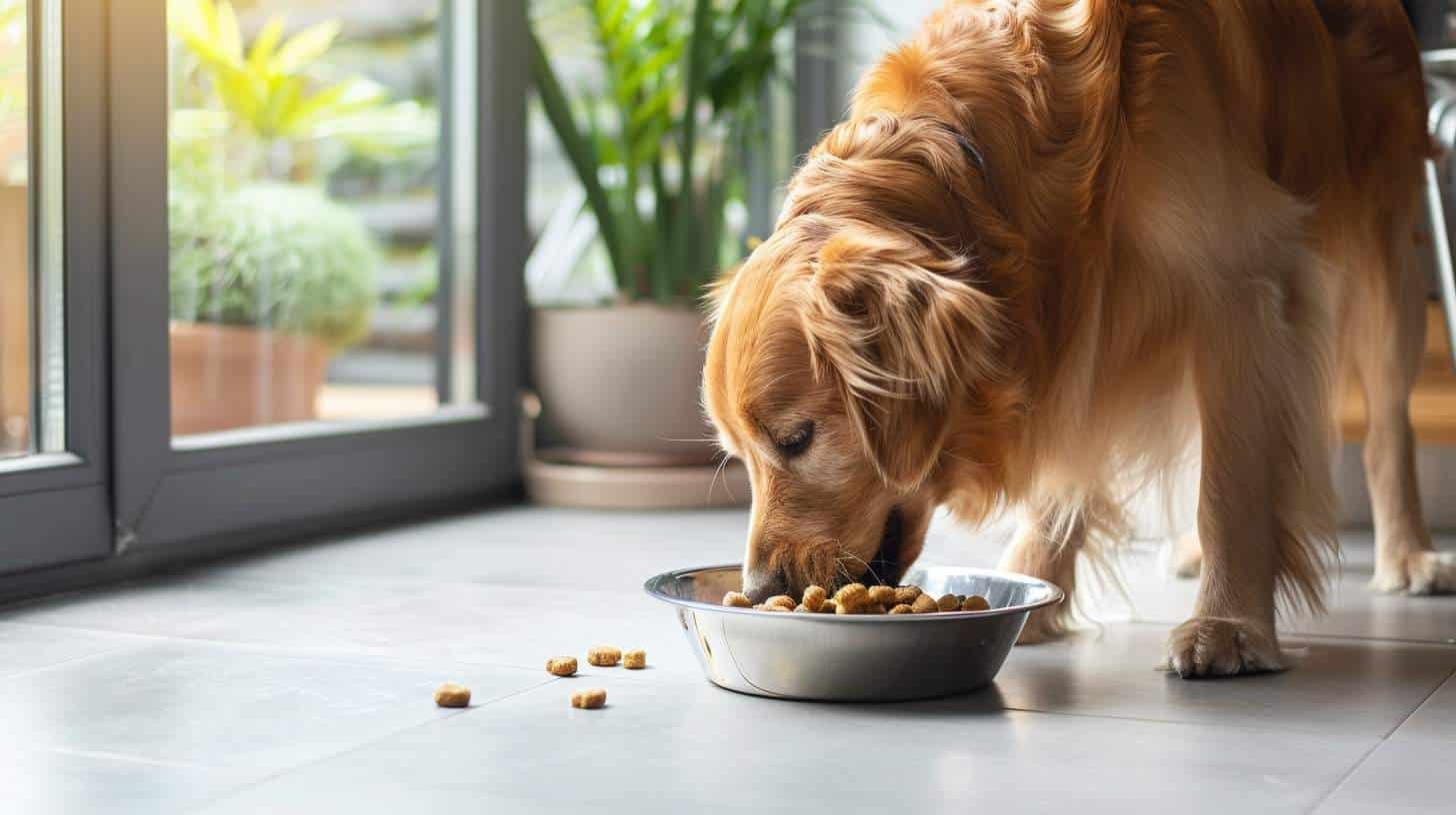 freeze-dried dog food - golden retriever eating from bowl
