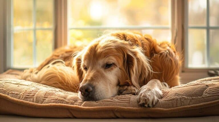dog joint supplements - senior golden retriever resting comfortably
