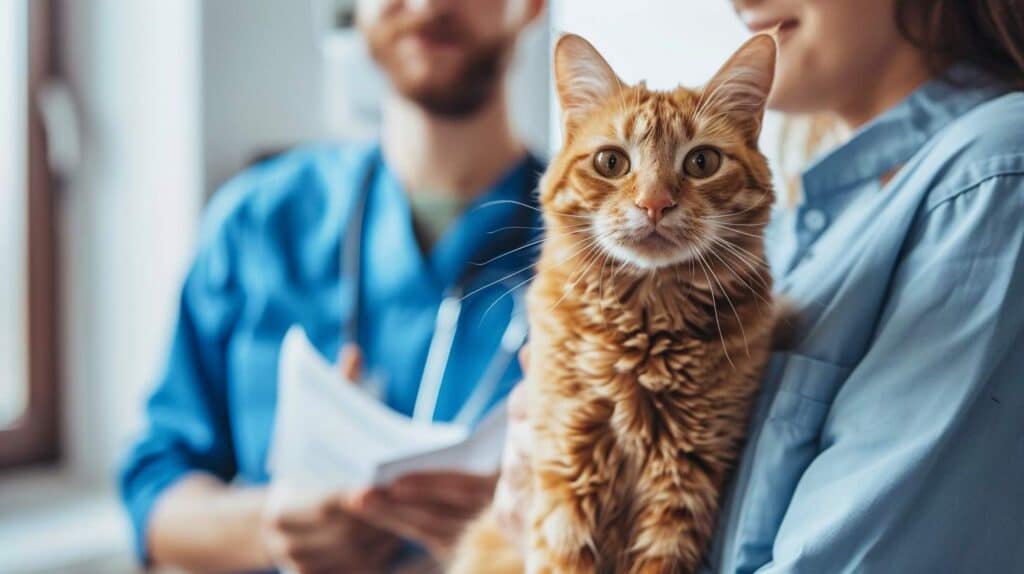 pet insurance peace of mind - happy owner with cat at vet