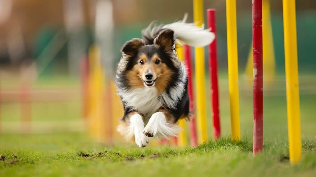 shetland sheepdog agility weave poles competition athletic sport obedience breed excellence