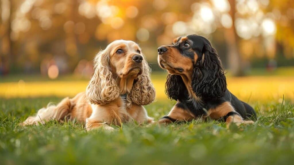 american cocker spaniel english cocker spaniel comparison side by side size coat difference