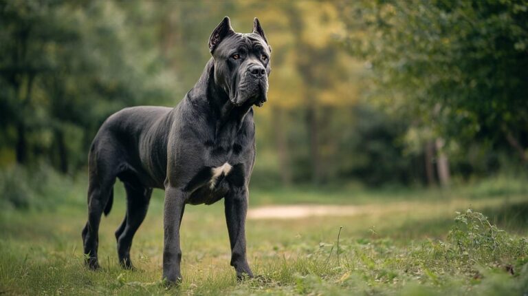 cane corso breed guide black natural ears guardian stance Italian farmhouse golden hour portrait