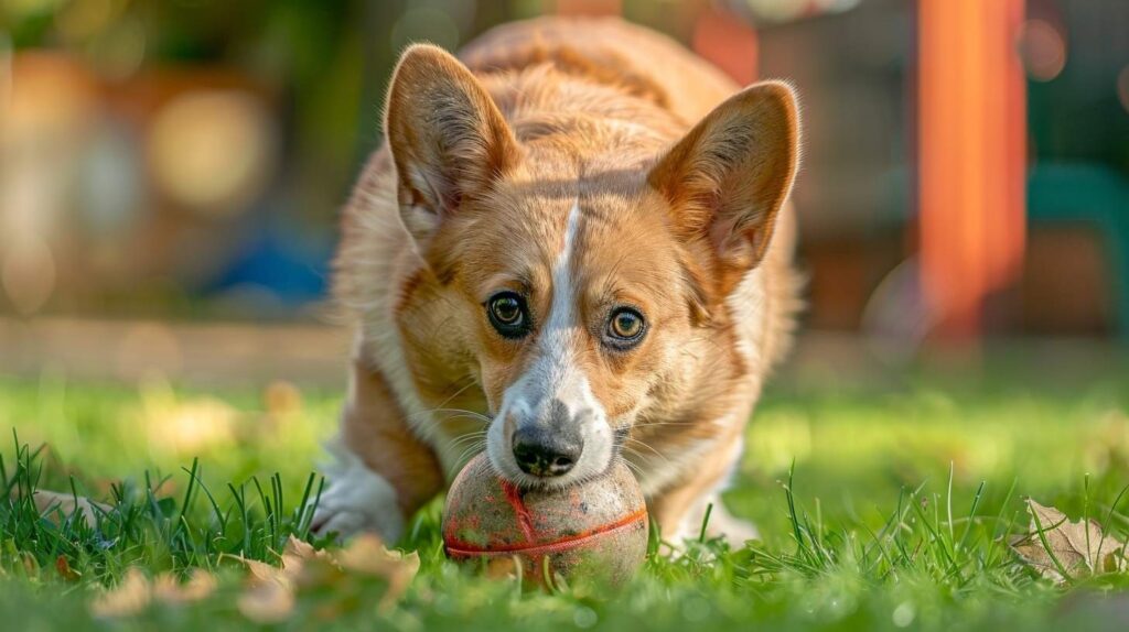 pembroke welsh corgi treibball herding ball sport instinct low crouch posture