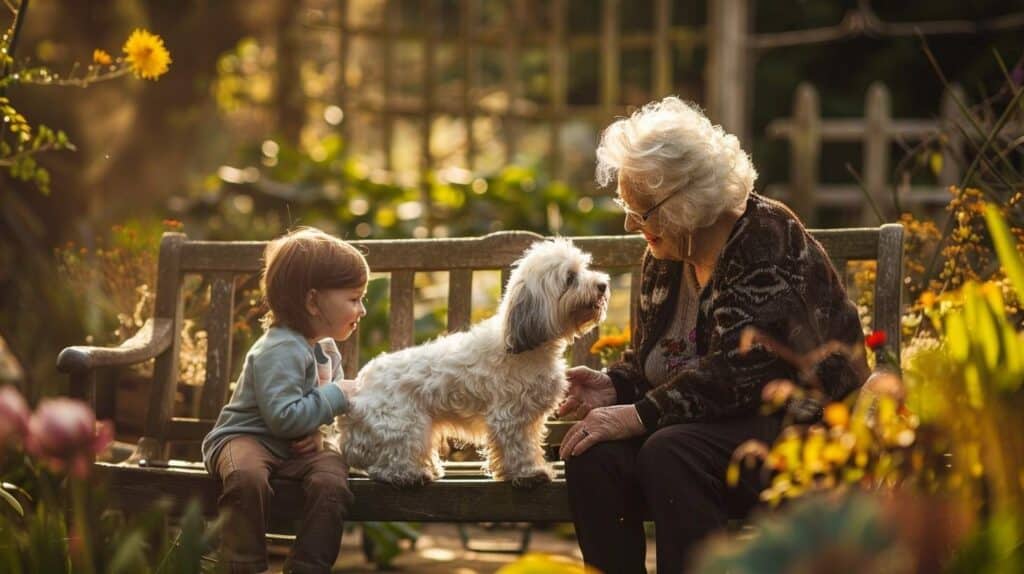 havanese family elderly grandmother child garden bench companion adaptable breed