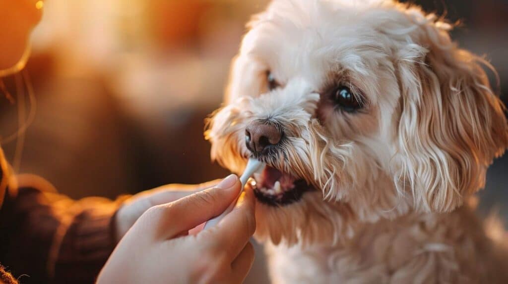 maltese teeth brushing dental care small breed toy dog owner home daily routine