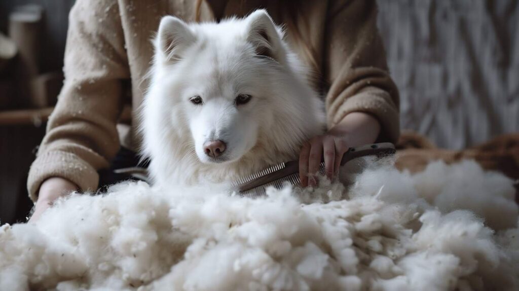 samoyed coat blow grooming brushing white undercoat shedding owner management fluffy breed