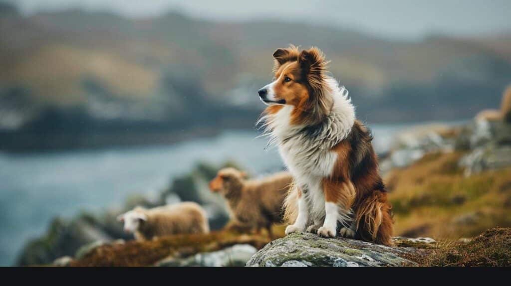 shetland sheepdog herding shetland sheep island hillside historical working origin breed